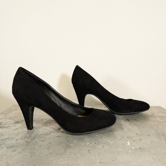 Black Velvet Classic Heels Rubber Sole 9 Chunky Stiletto - Picture 4 of 9